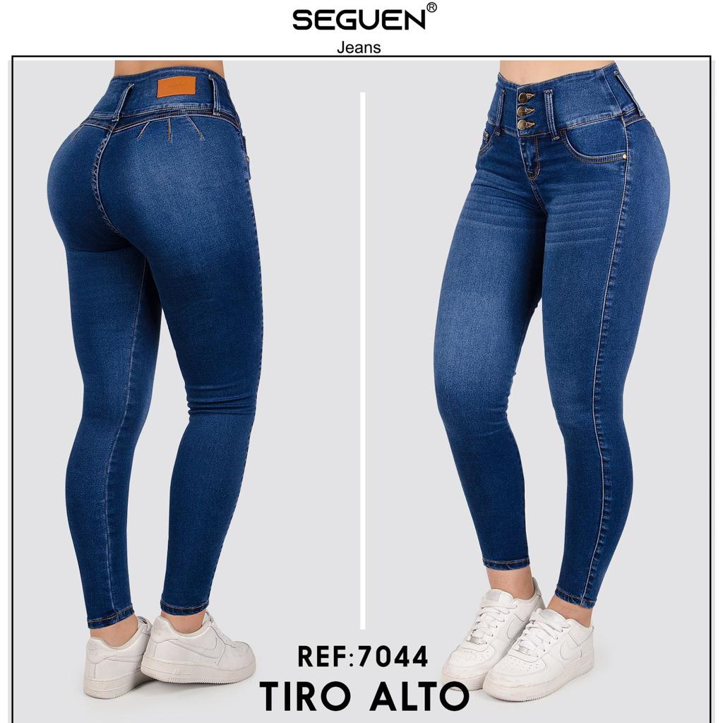 Jeans Mujer Tiro Alto Pretina ancha Ref 7044